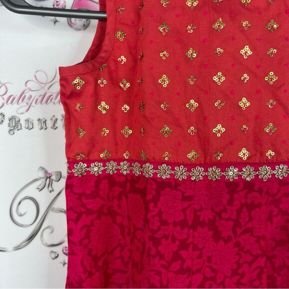 Ulsa kids dress sequins beaded Elegant Red and Gold Kids Dress - Picture 6 of 9